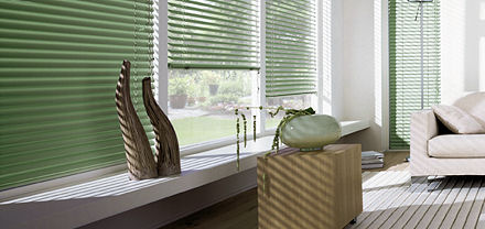 Green venetian blinds